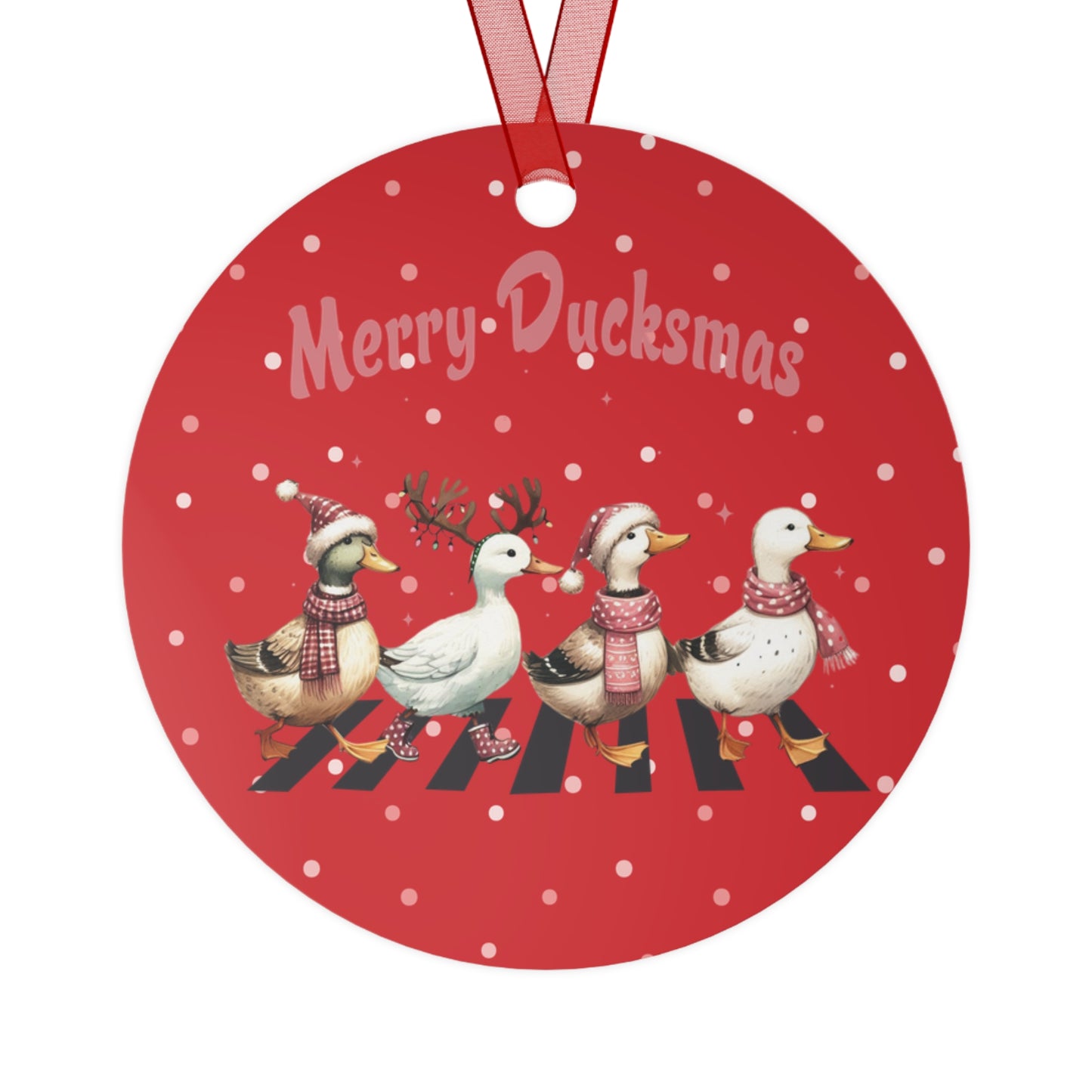 Christmas  Customizable Round Metal Ornament with Cute Ducks