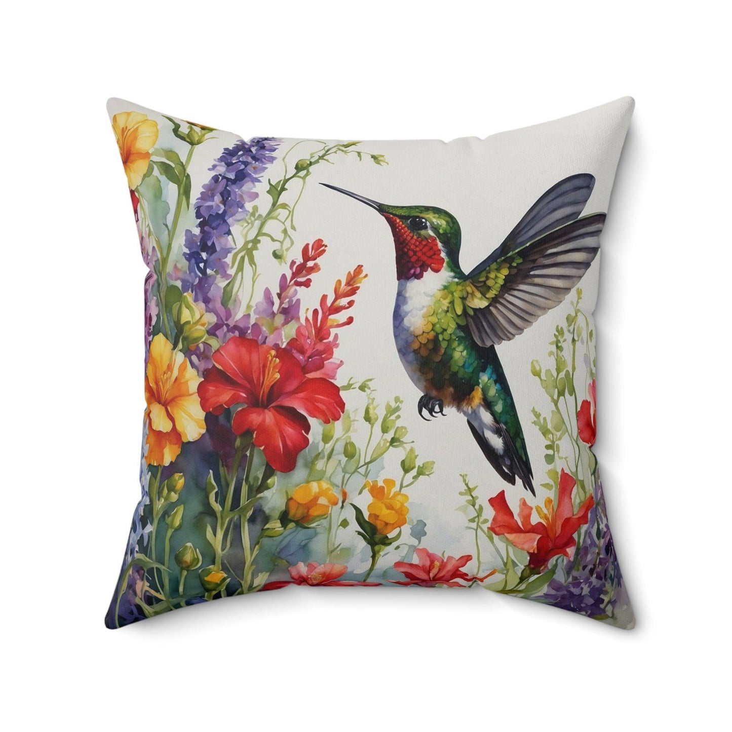 "Hummingbird Harmony - Floral and Hummingbird Cushion"