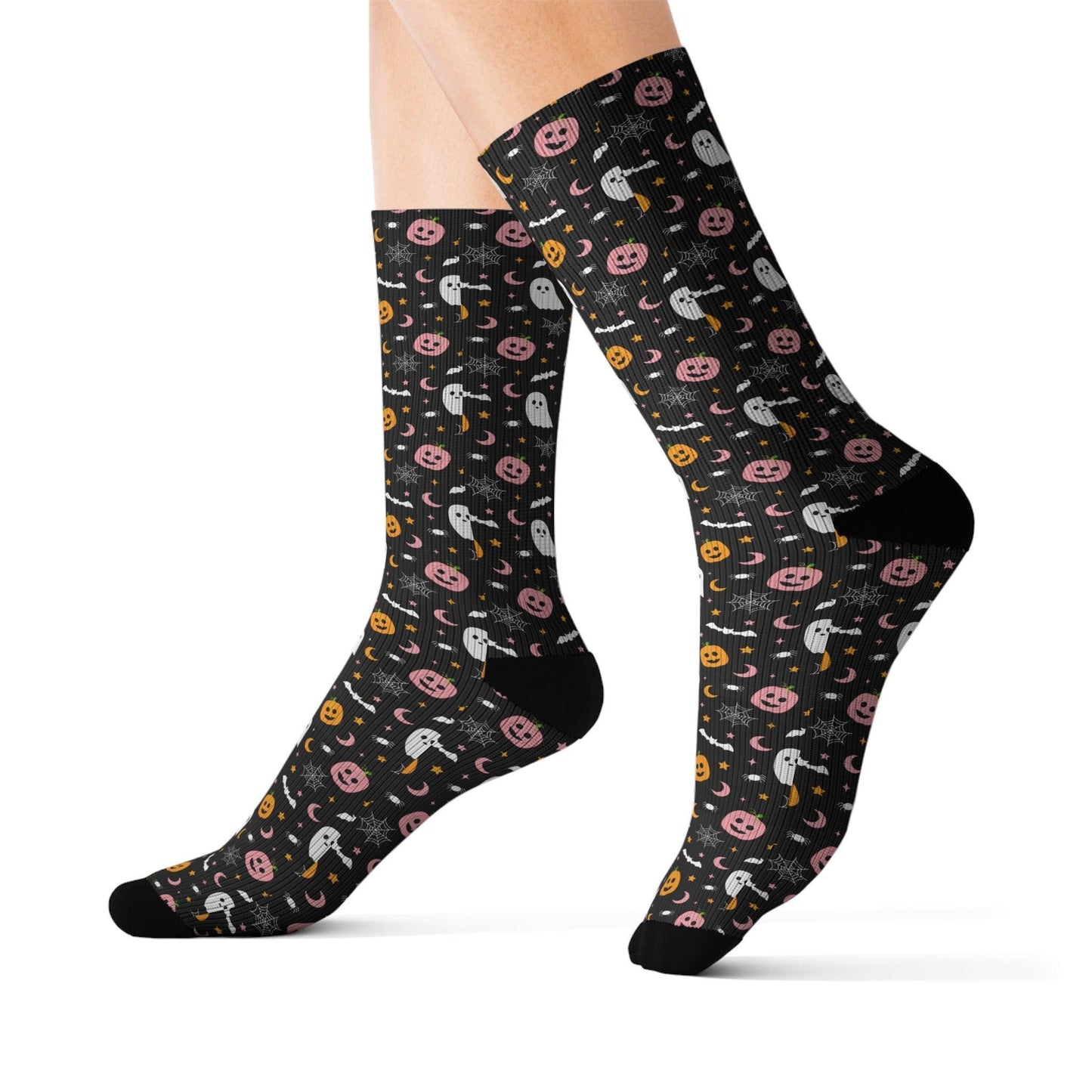 Ghosts & Pumpkins Black Halloween Socks - Cosmic Creations by Karen