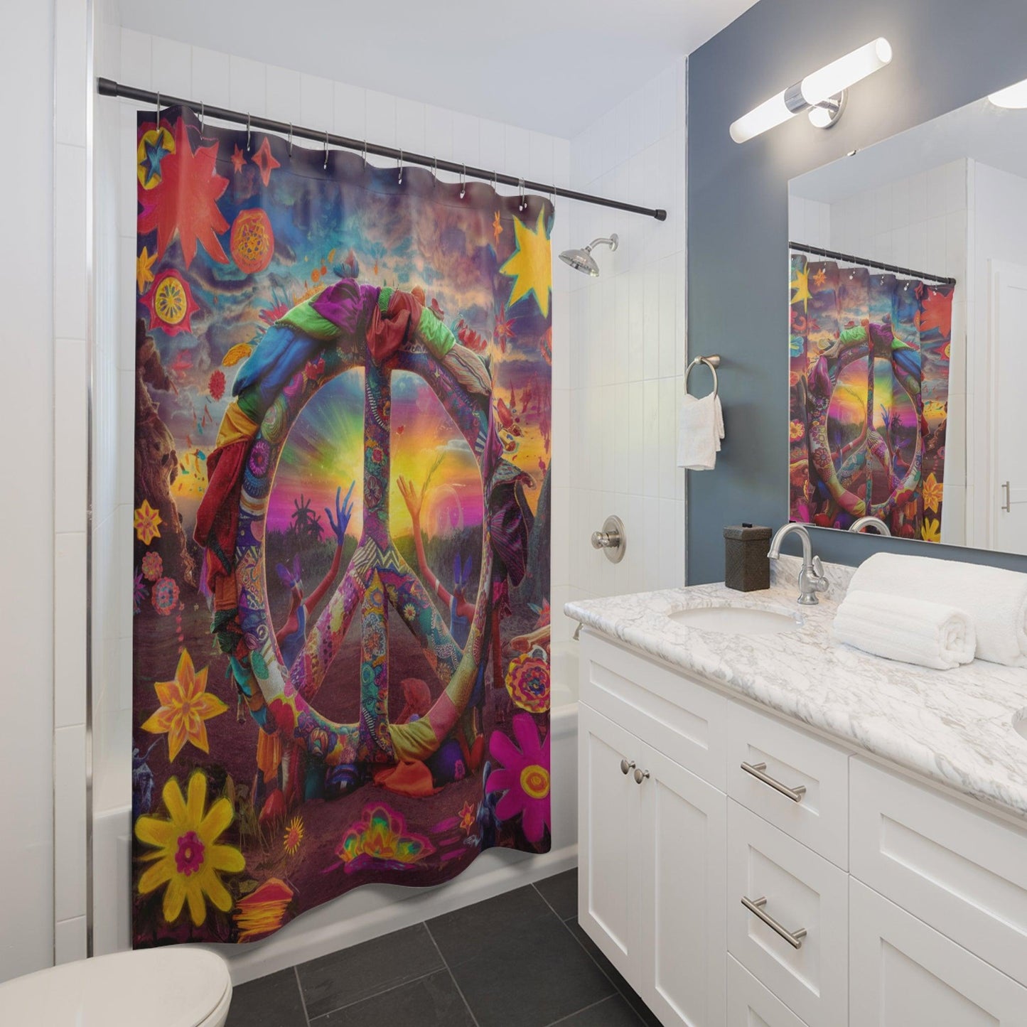 Elegant Shower Curtains Collection ( Collage Hippie Style ) - Cosmic Creations by Karen