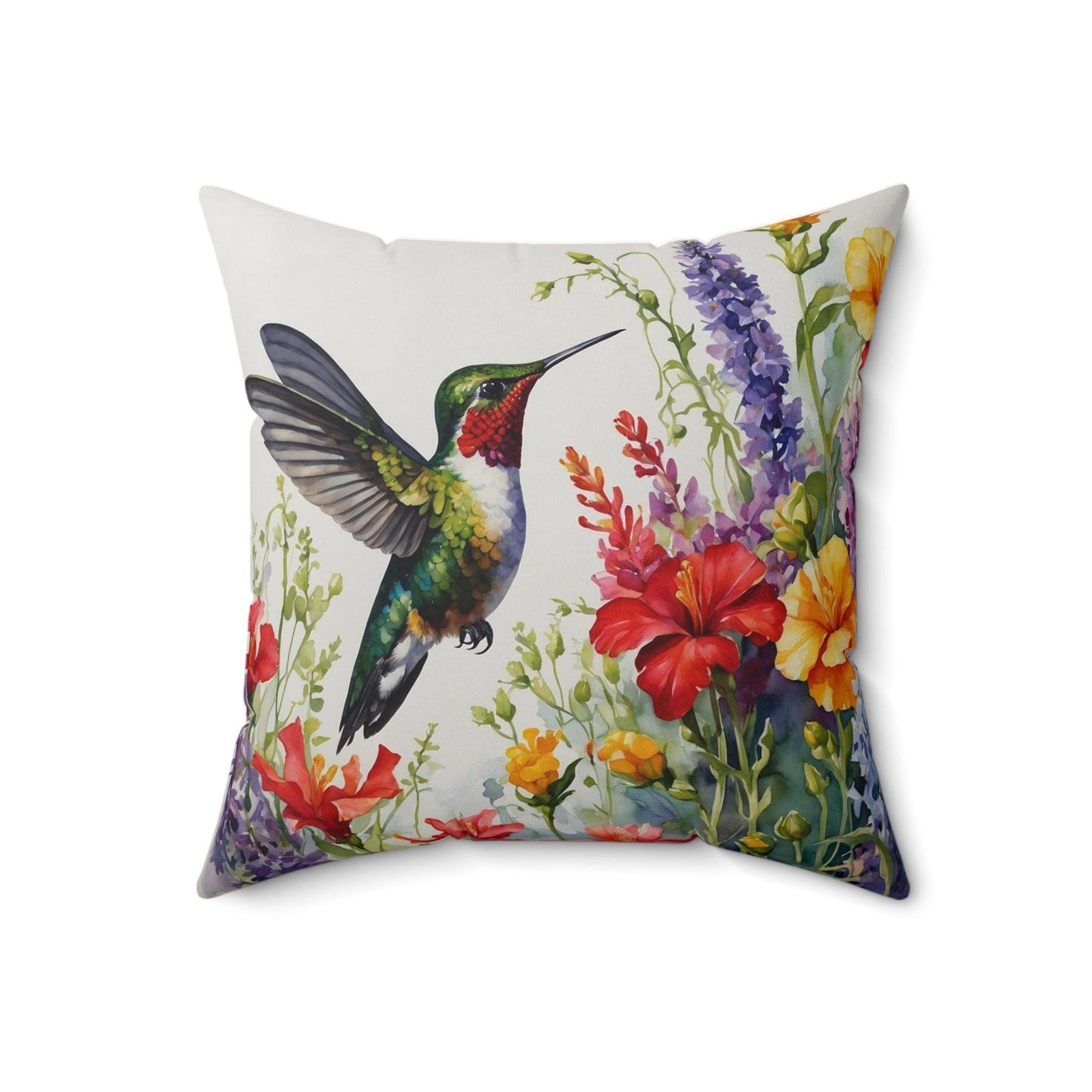 "Hummingbird Harmony - Floral and Hummingbird Cushion"