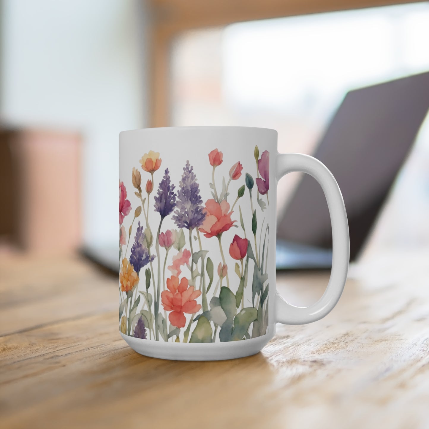 Mugs 15 oz with stunning watercolor floral motifs