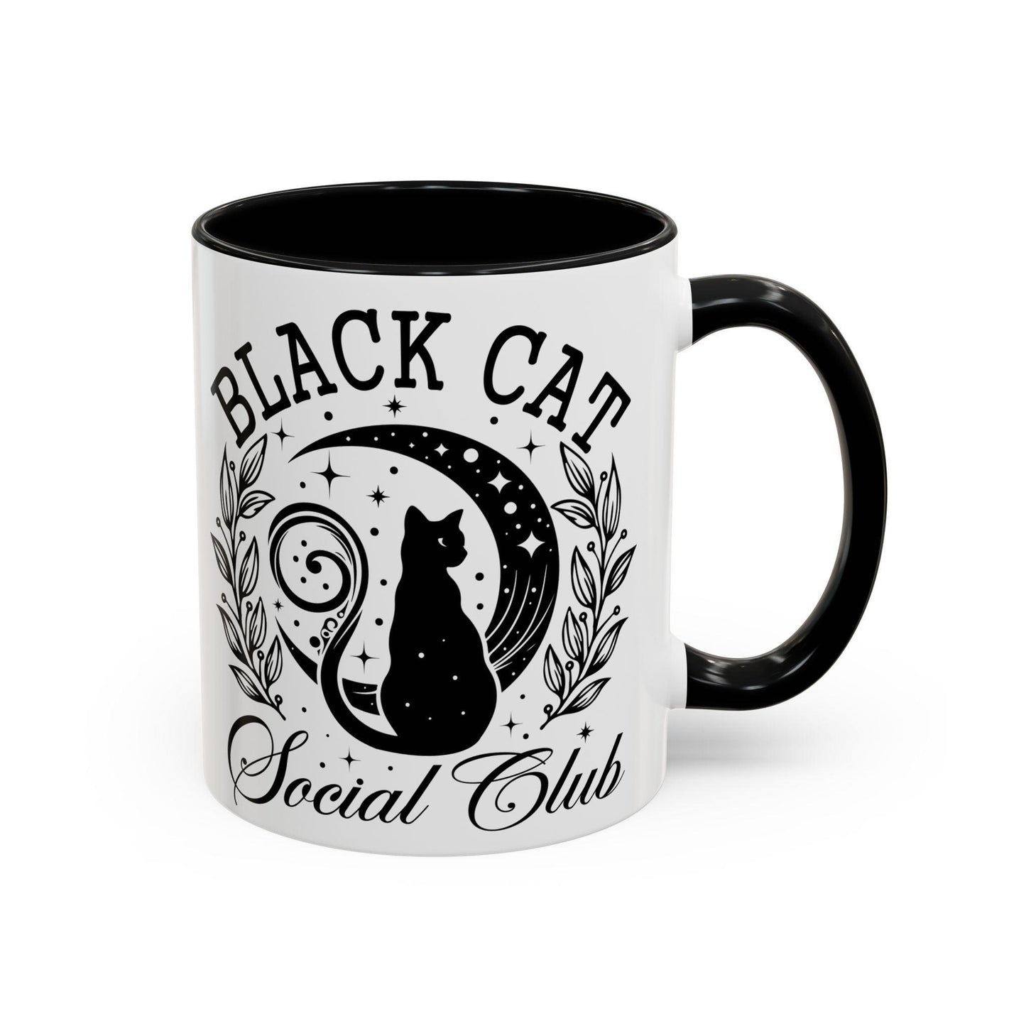 Halloween Black Cat Social Club Accent Coffee Mug (11, 15oz) - Cosmic Creations by Karen