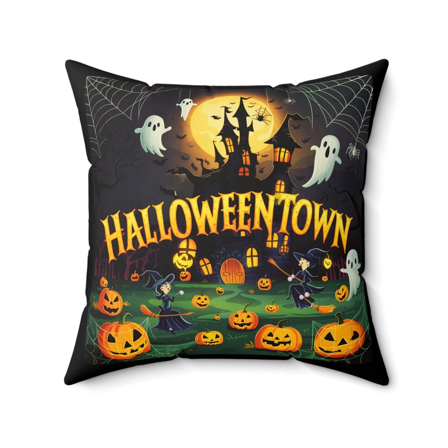 Halloween Town Black Spun Polyester Pillow - Cosmic Creations by Karen