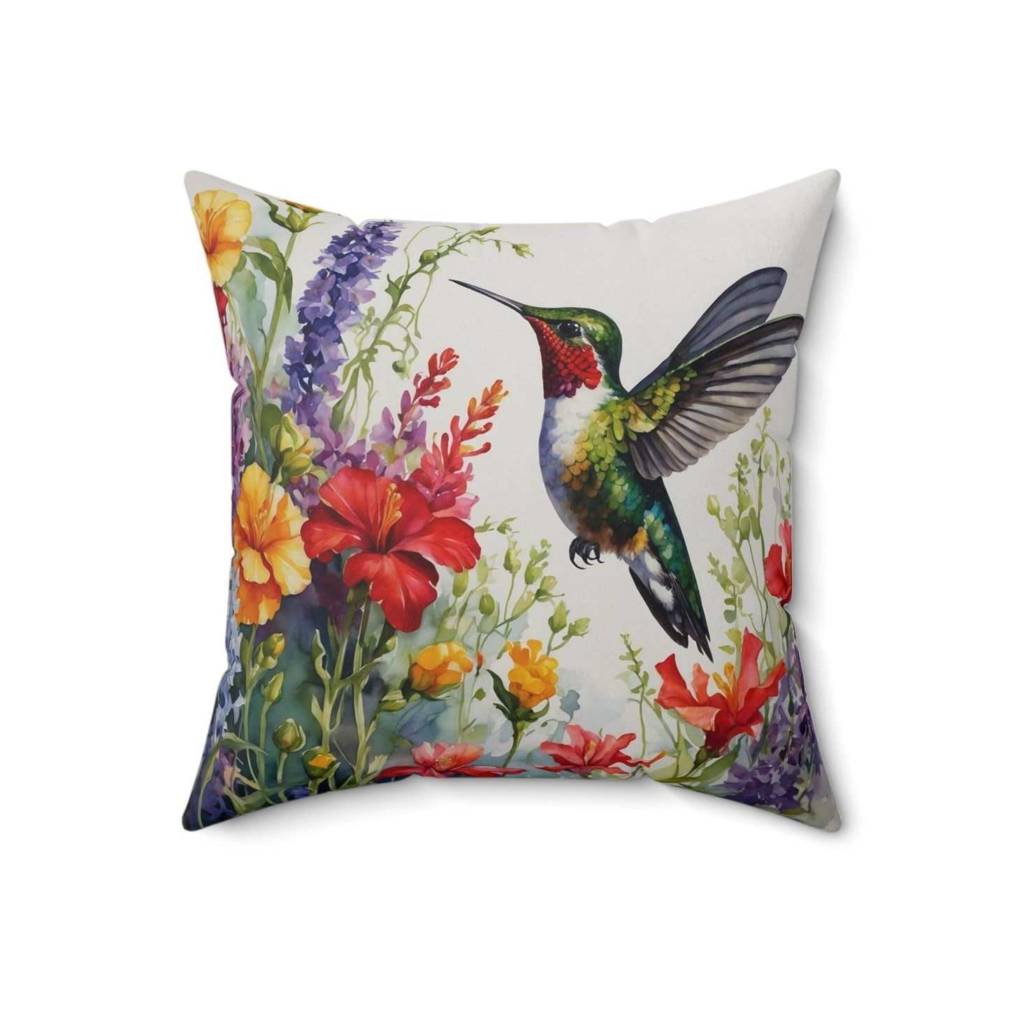 "Hummingbird Harmony - Floral and Hummingbird Cushion"