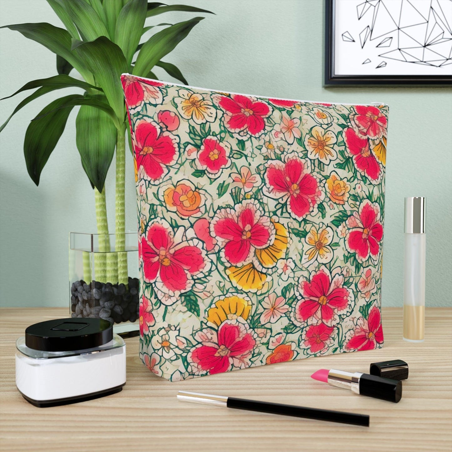 Colorful Floral Cotton Cosmetic Bag Vibrant and Stylish Makeup Bag, Perfect for Personal Use & Gifts - Cosmic Creations by Karen