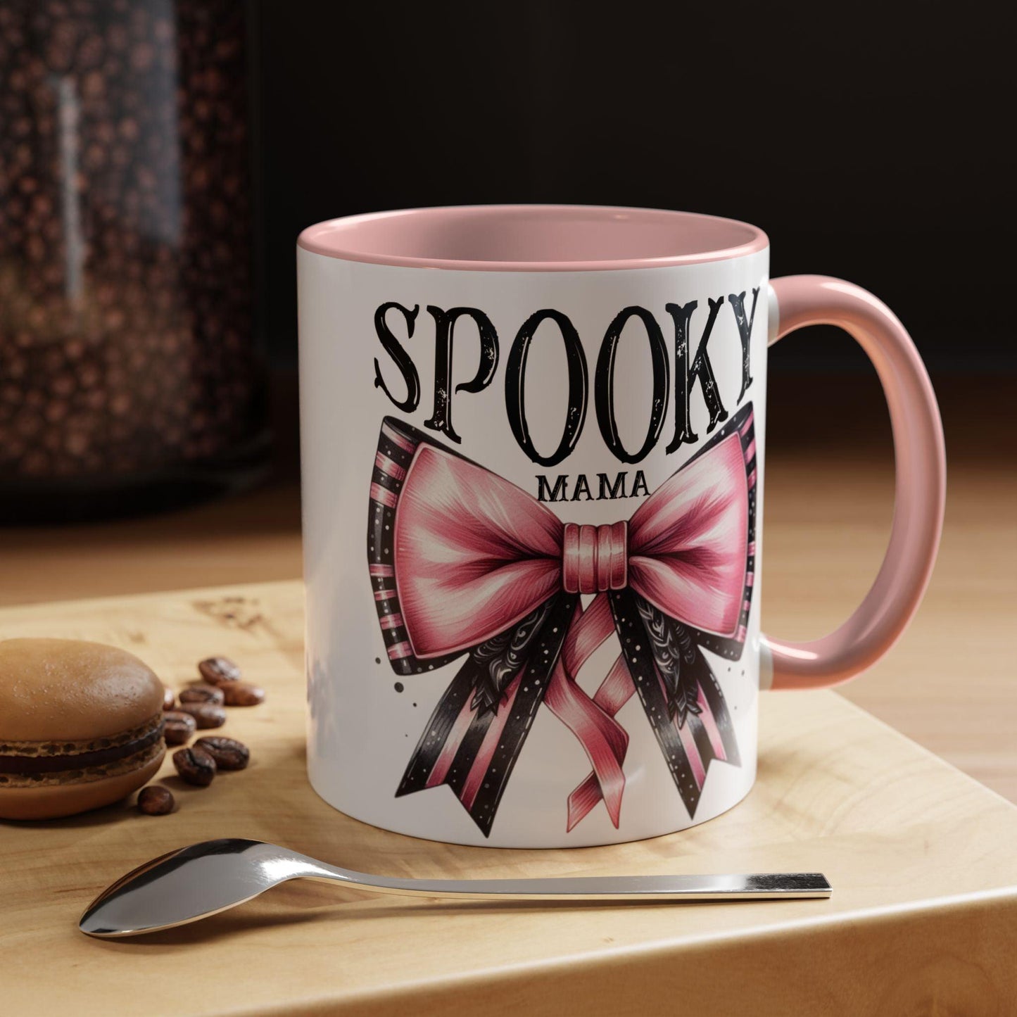 Halloween Accent Coffee Mug (11, 15oz) Coquette Style - "Spooky Mama"