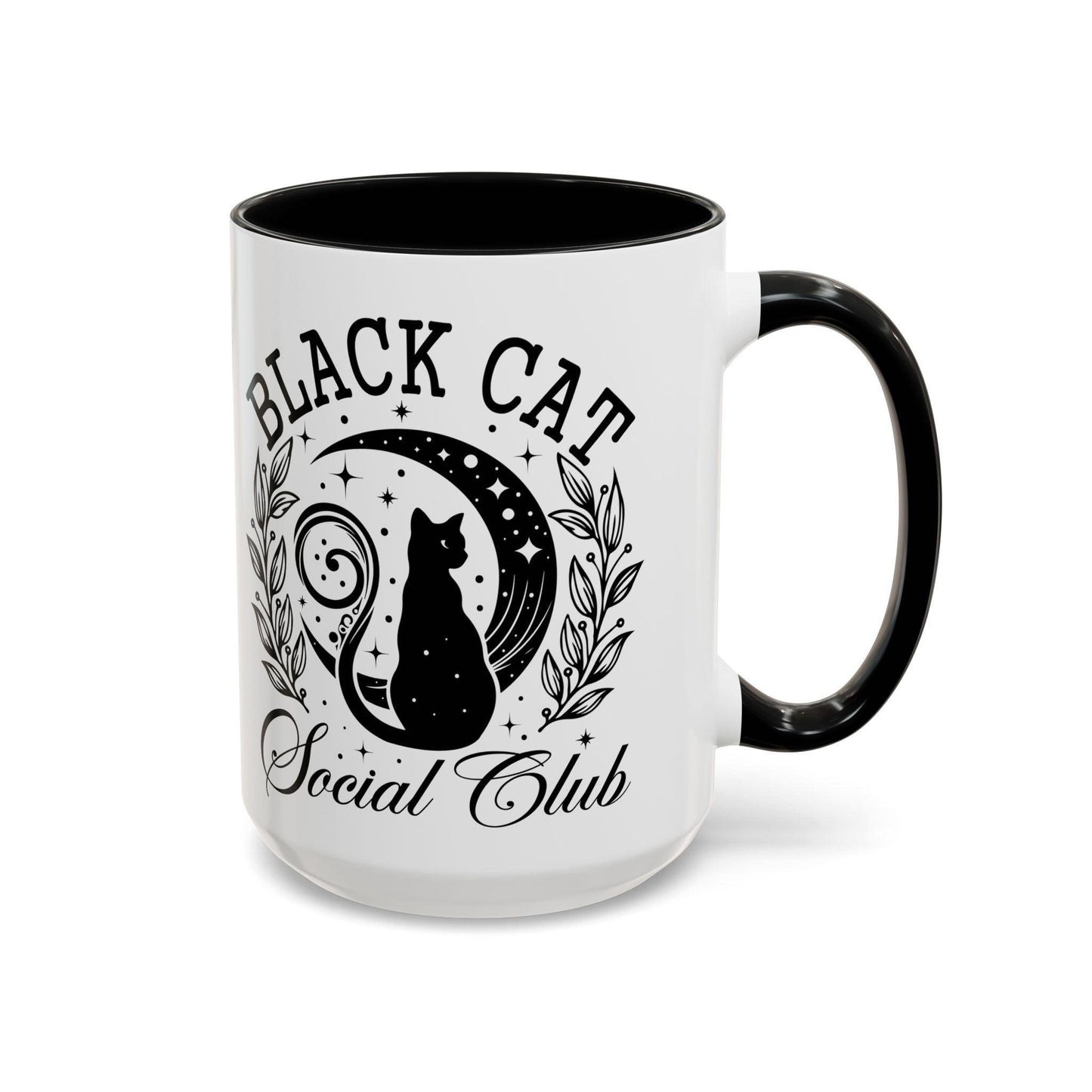 Halloween Black Cat Social Club Accent Coffee Mug (11, 15oz) - Cosmic Creations by Karen