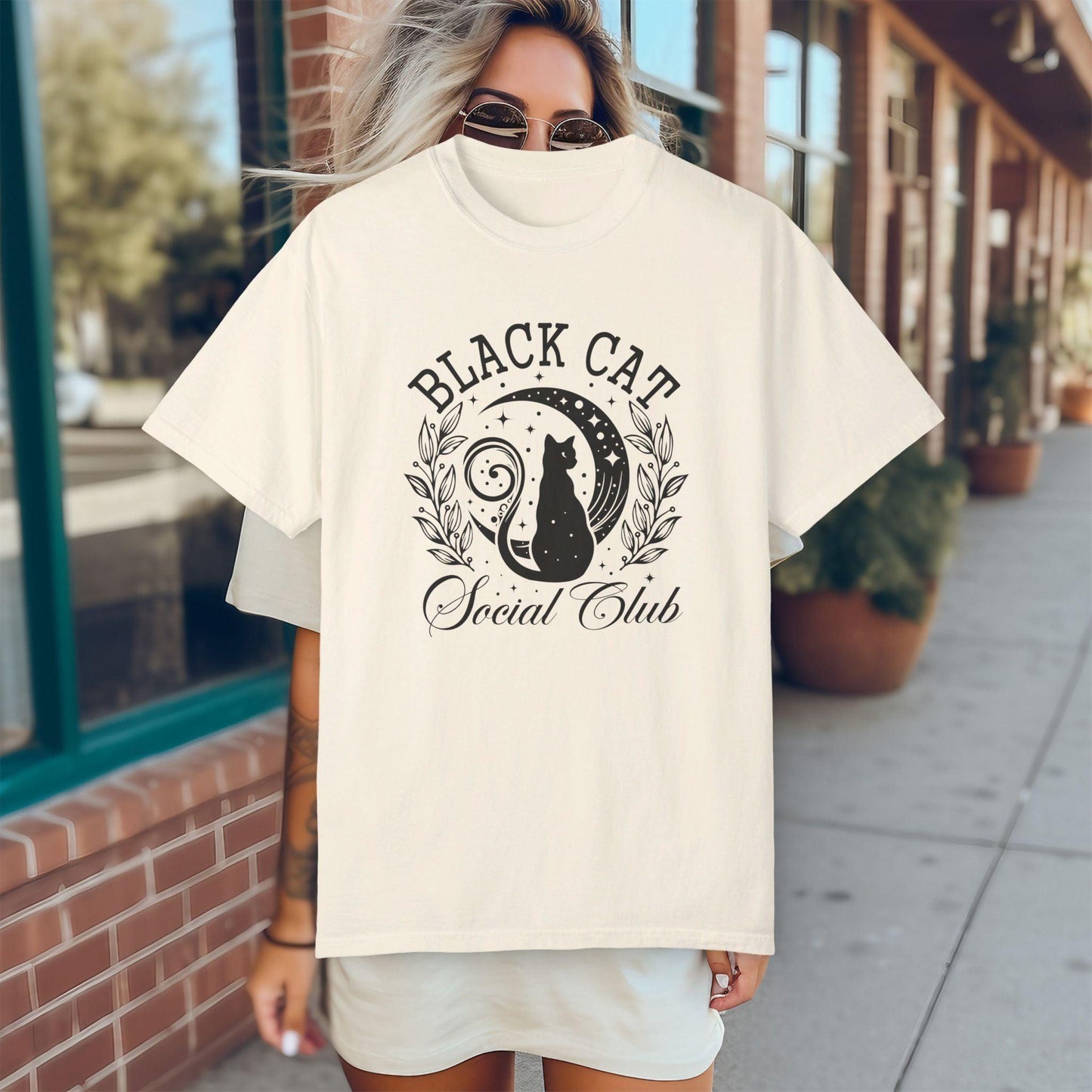 Black Cat Social Club Garment-Dyed T-Shirt - Cosmic Creations by Karen