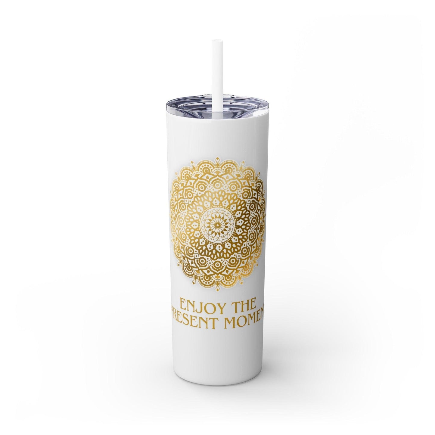 Enjoy the Present Moment & Be Grateful Skinny Tumbler, 20oz - Cosmic Creations by Karen