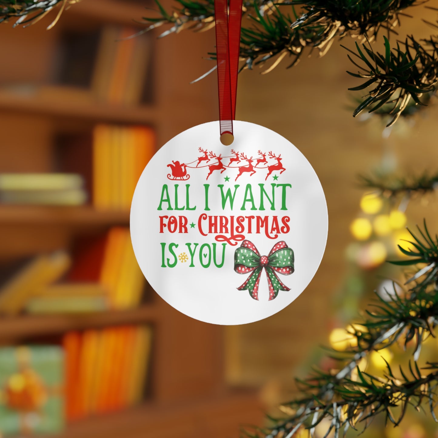 Christmas  Customizable Round Metal Ornament with Love Message