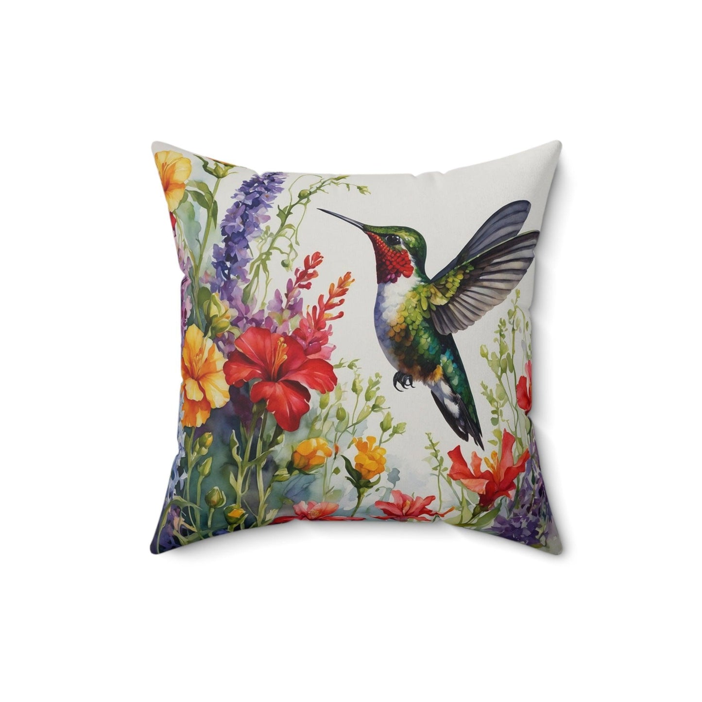 "Hummingbird Harmony - Floral and Hummingbird Cushion"