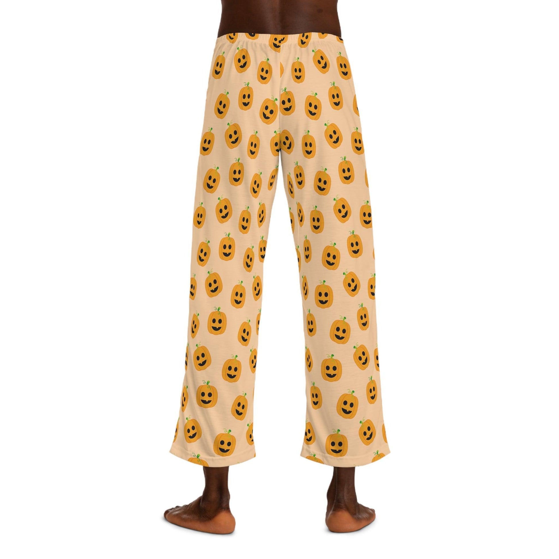 Orange Pumpkin Pajama Pants for Men - Cosmic Creations by Karen