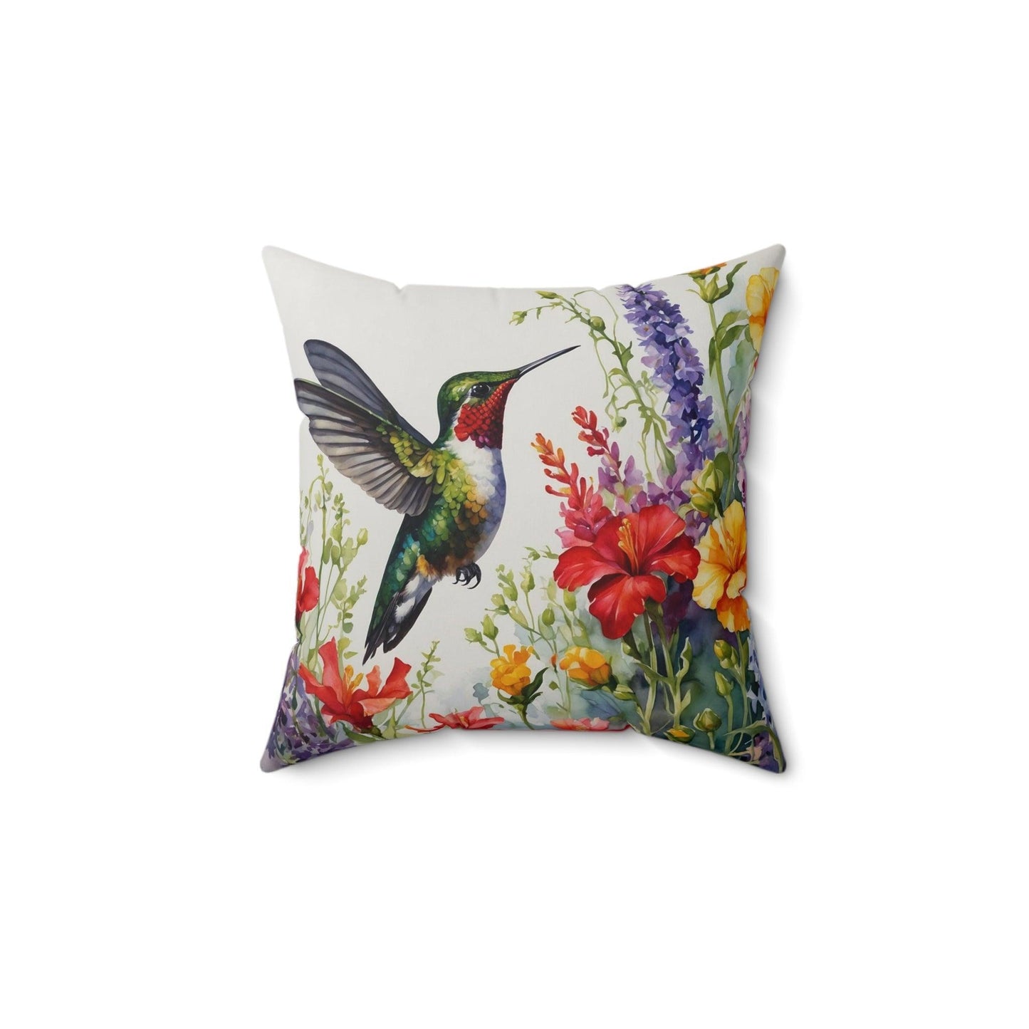 "Hummingbird Harmony - Floral and Hummingbird Cushion"