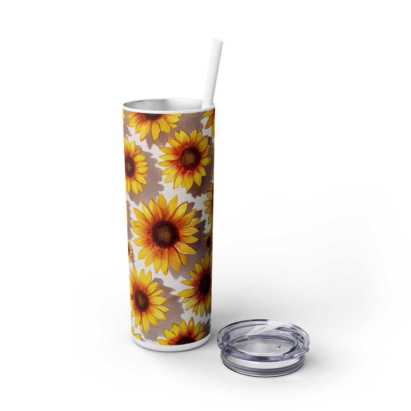 Vaso delgado con pajita, 20 oz | "Vaso flaco de girasol"