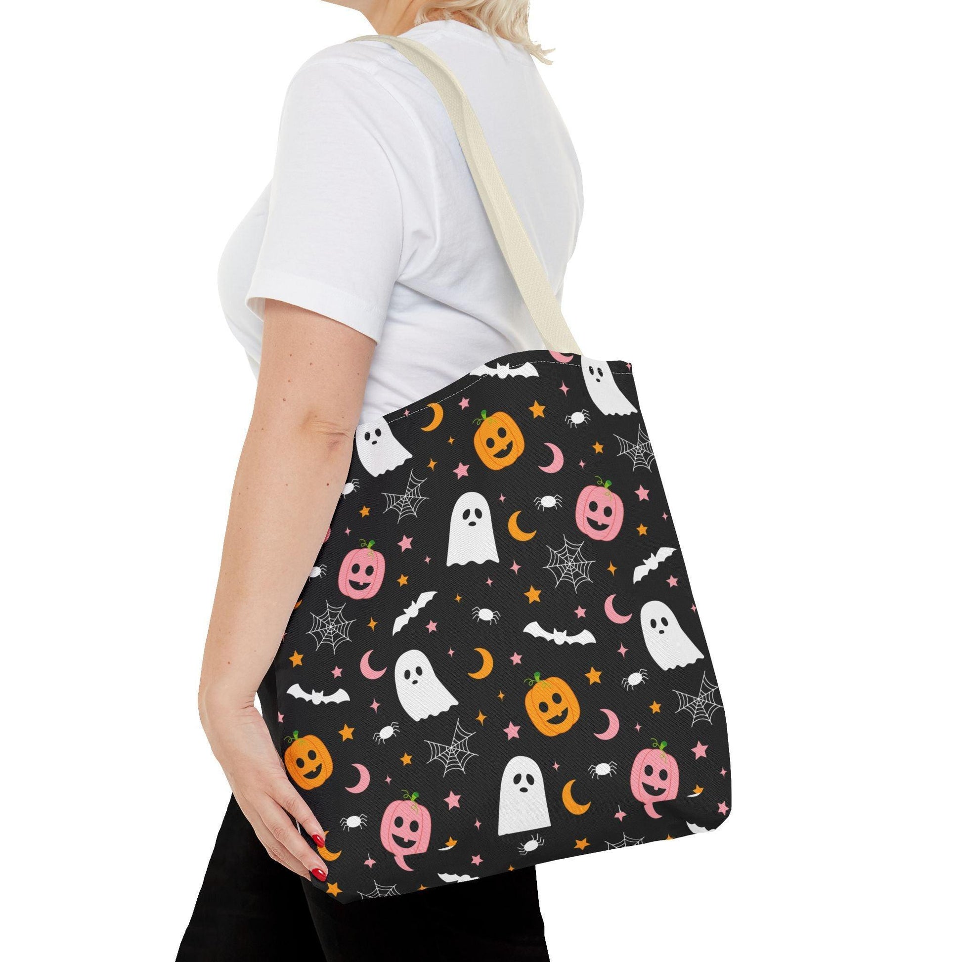 Ghosts & Pumpkins Black Tote Bag - Cosmic Creations by Karen