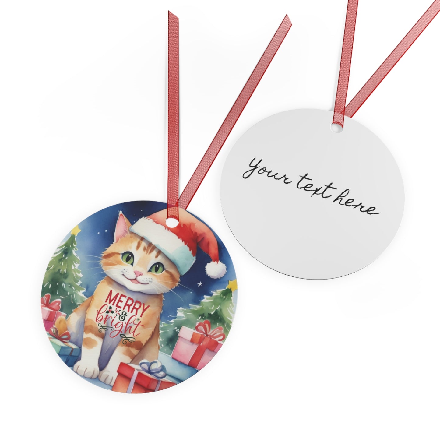 Christmas  Customizable Round Metal Ornament for Cat Lovers