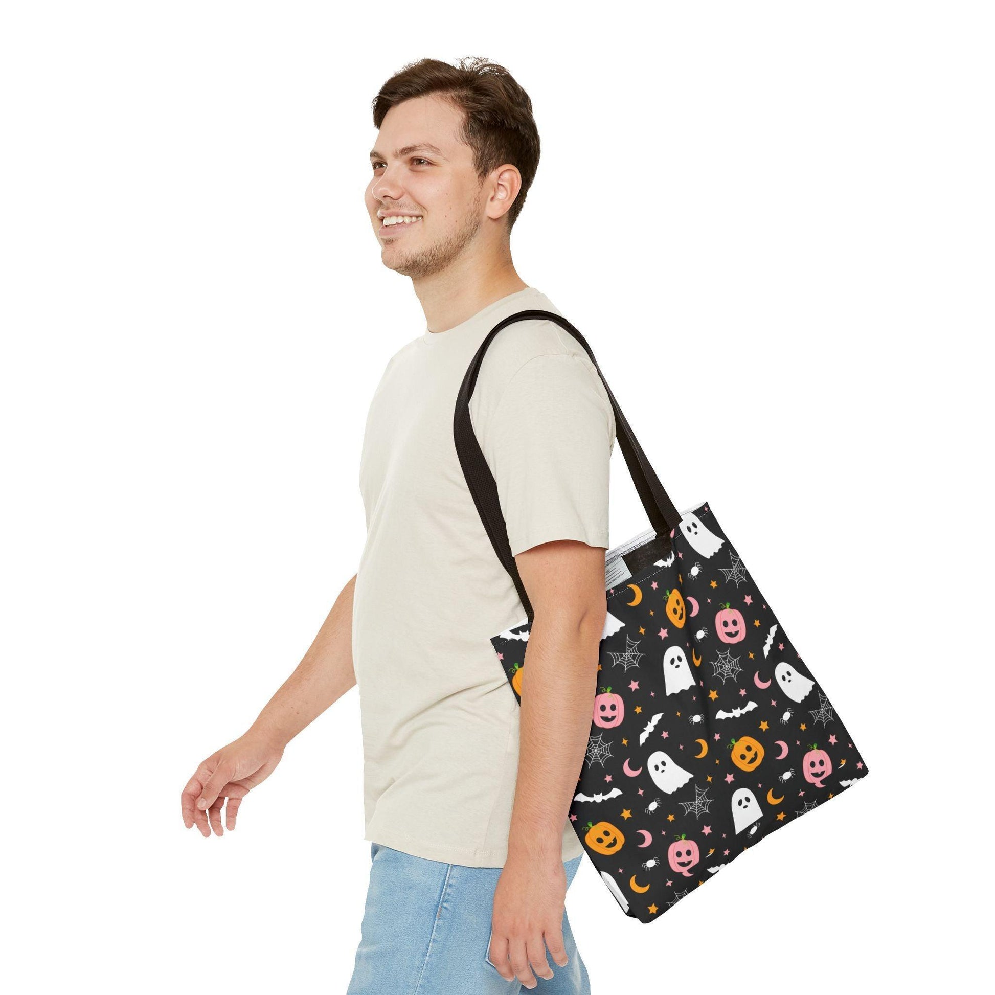 Ghosts & Pumpkins Black Tote Bag - Cosmic Creations by Karen