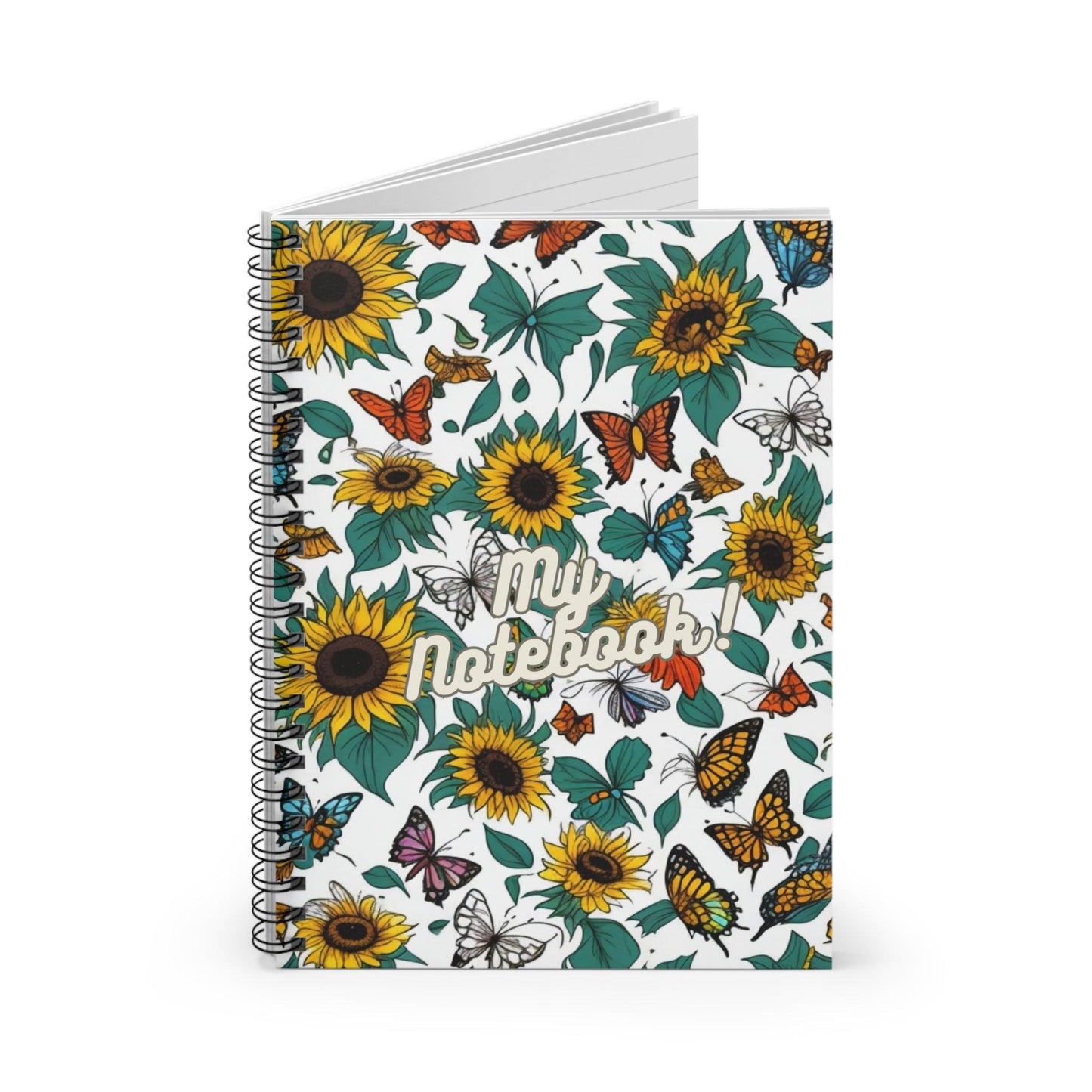 Blossoming Thoughts - Floral Spiral Notebook" with stunning sunflowers and butterfly motifs | Notebook for gift, Ideal for writing, planning, school, a creative gift for students, friends, family, artist, women