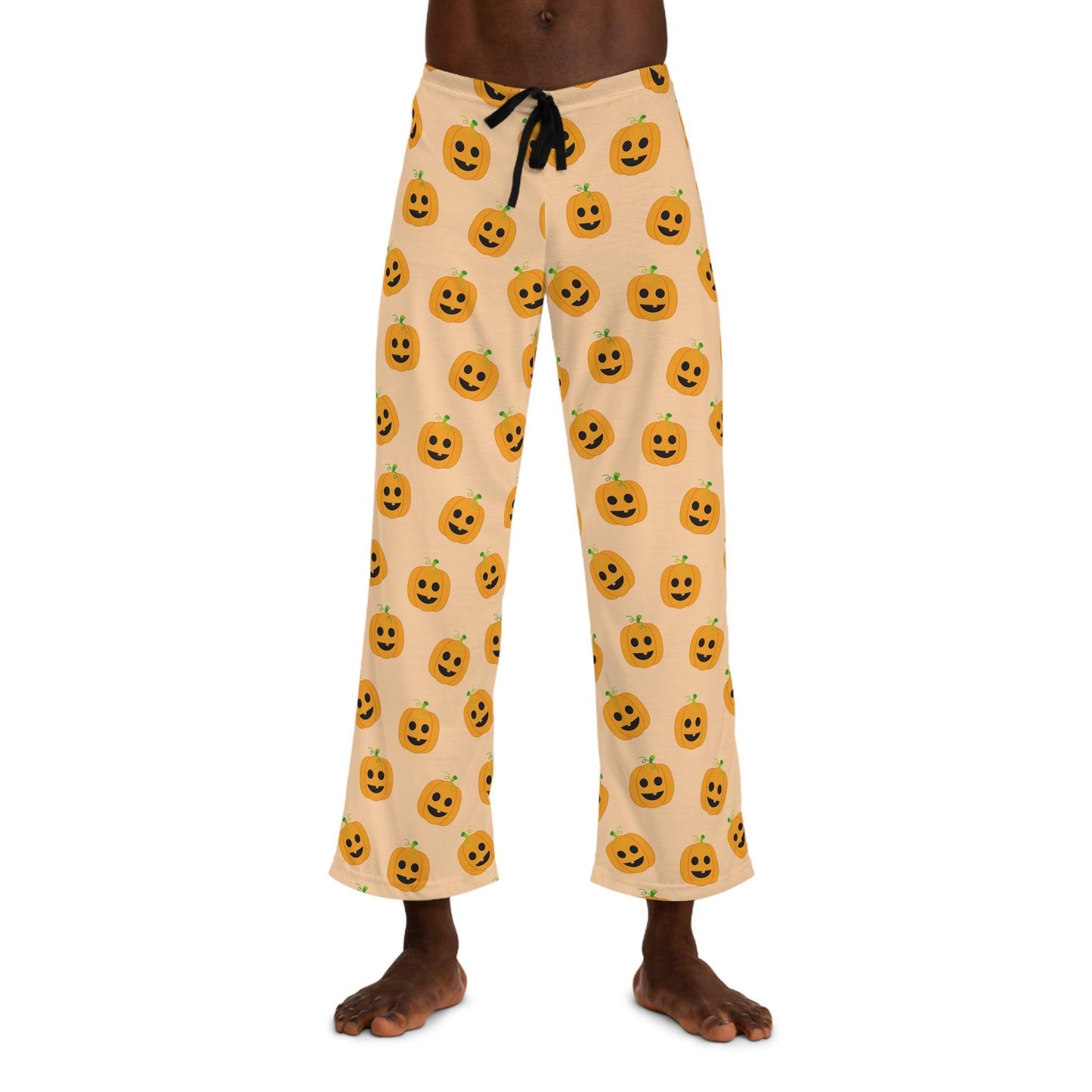 Orange Pumpkin Pajama Pants for Men - Cosmic Creations by Karen