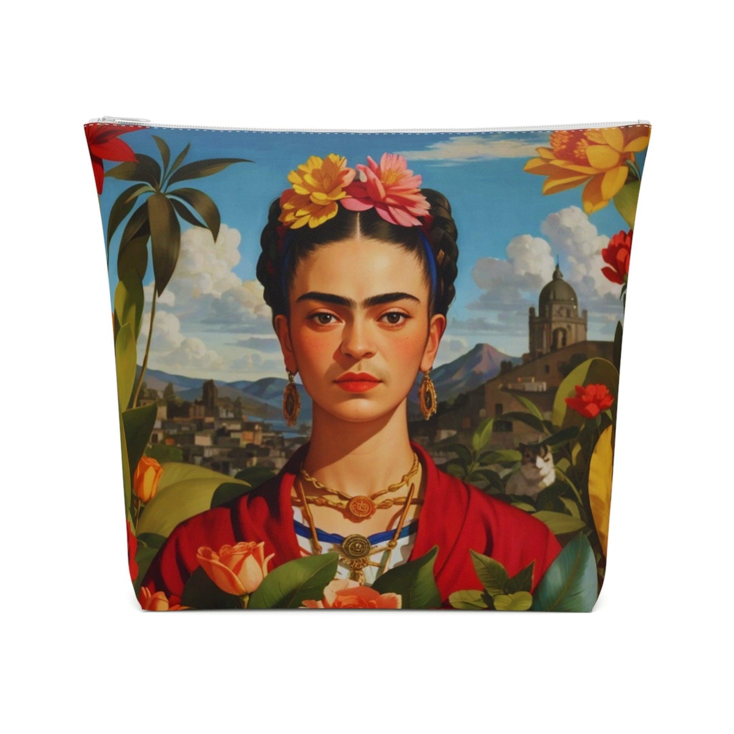 Colorful Frida Kahlo Inspired Cotton Cosmetic Bag Vibrant Design, Perfect for Travel & Gifts - Cosmic Creations by Karen