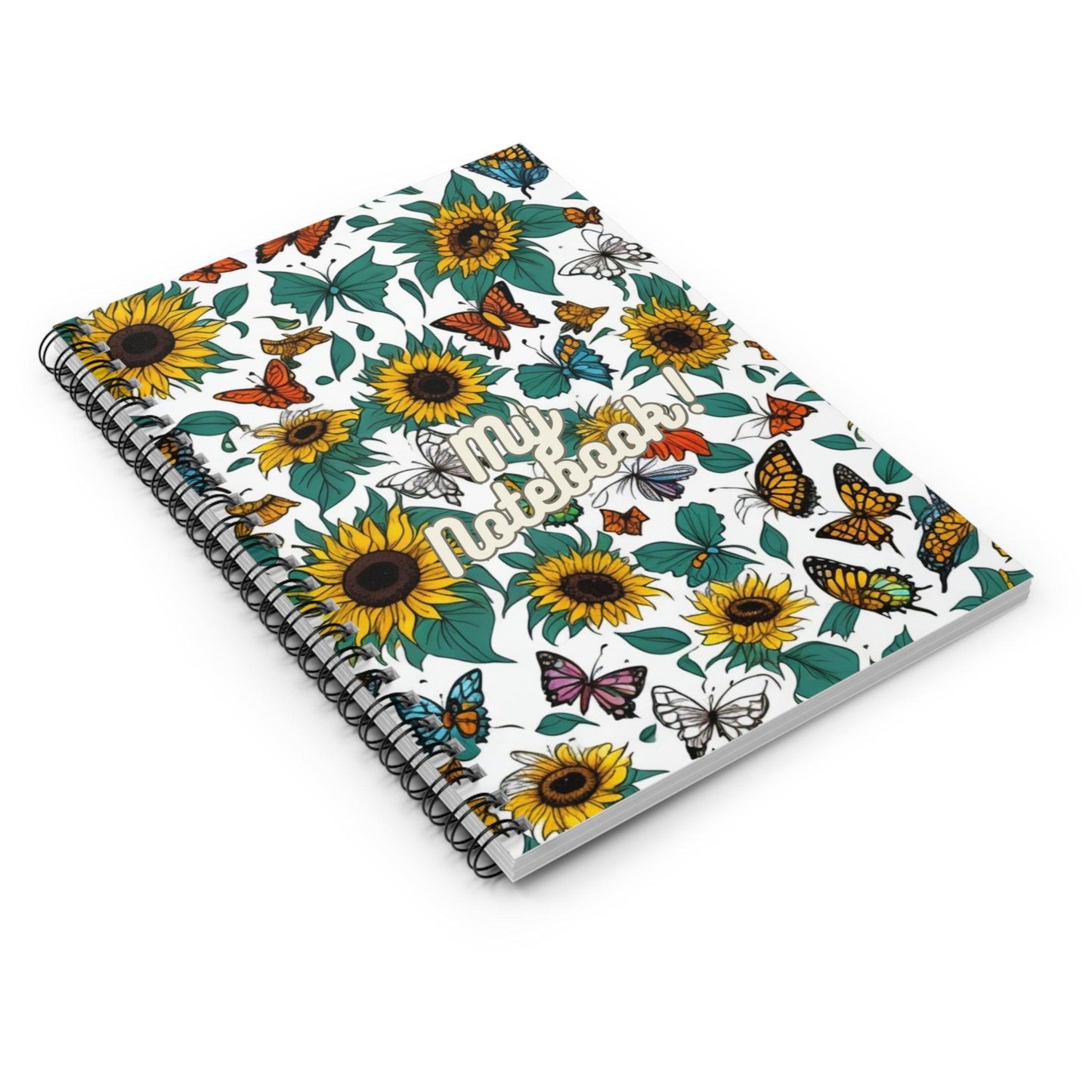 Blossoming Thoughts - Floral Spiral Notebook" with stunning sunflowers and butterfly motifs | Notebook for gift, Ideal for writing, planning, school, a creative gift for students, friends, family, artist, women