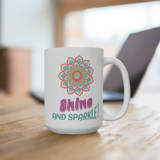 ShimmerMug 15 oz | vibrant design, durable, everyday use, colorful, large capacity, high-quality, comfortable handle | Perfect gift for coffee lovers, tea enthusiasts - Cosmic Creations by Karen