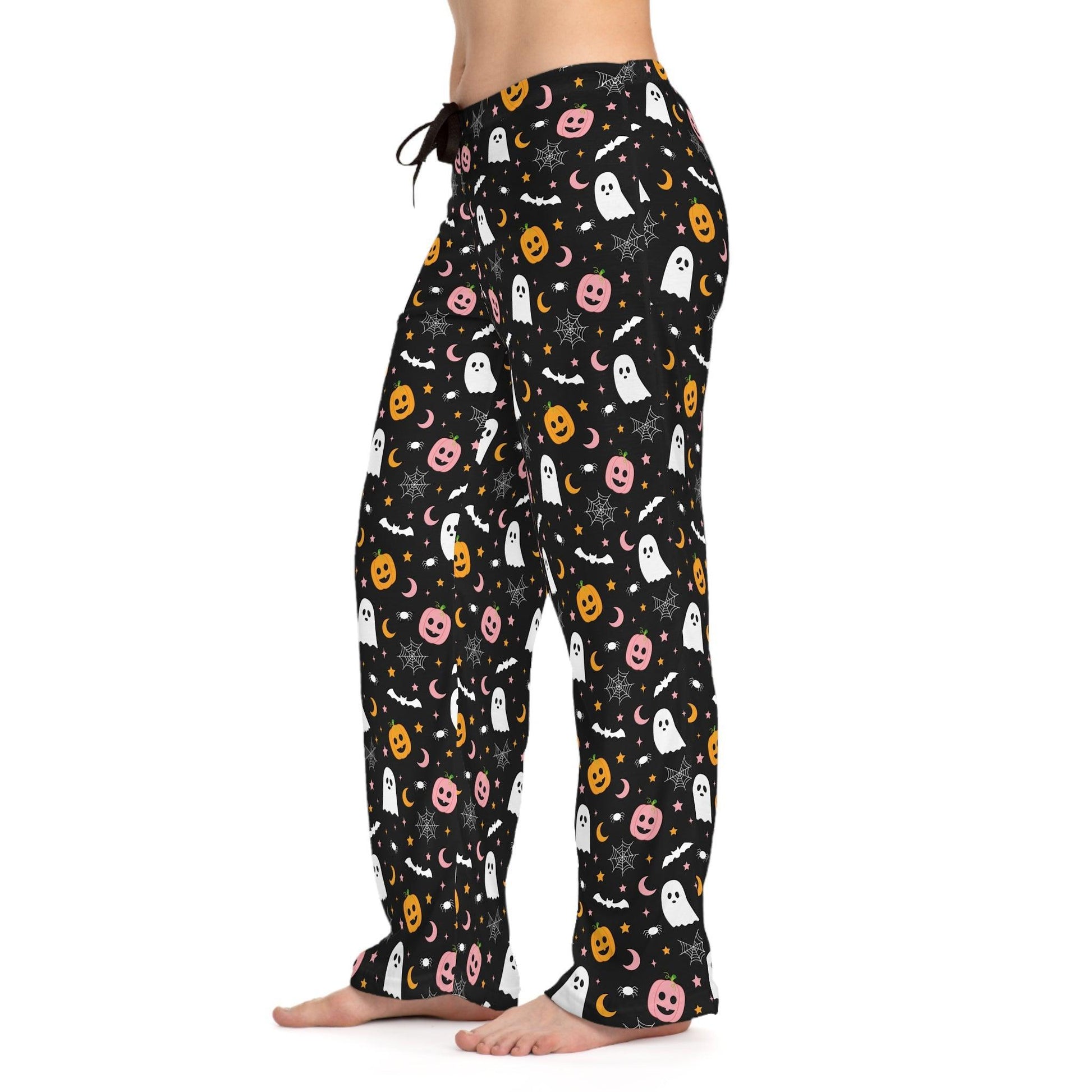 Black Ghosts & Pumpkins Pajama Pants for Women - Cosmic Creations by Karen