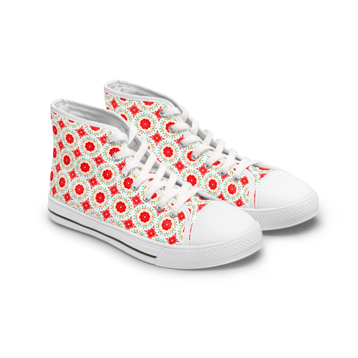 Awesome Red Flowers Pattern High Top Sneakers