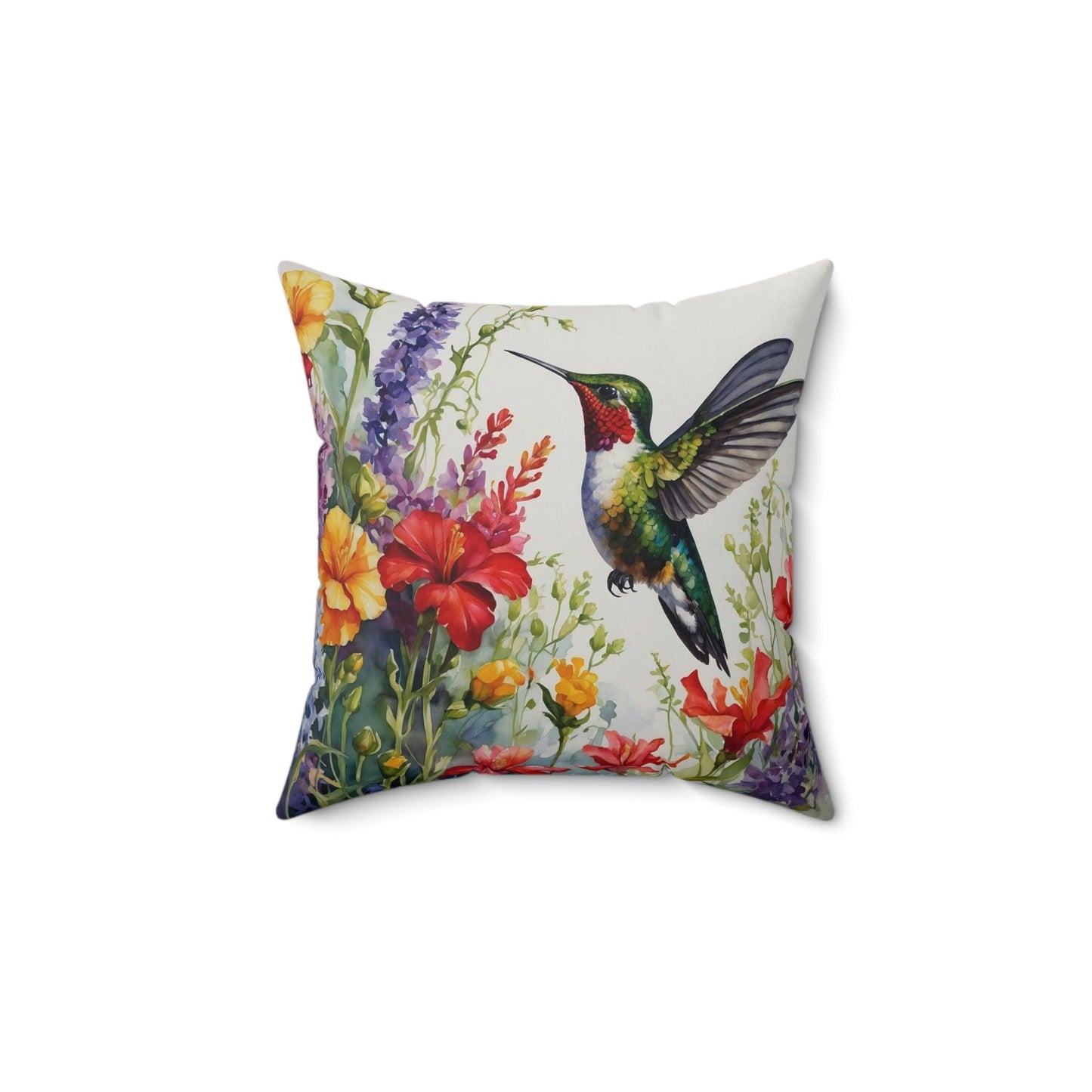 "Hummingbird Harmony - Floral and Hummingbird Cushion"