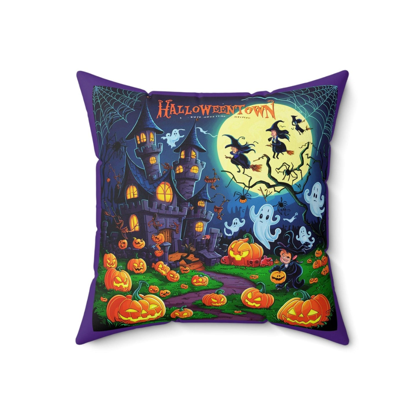 Halloween Town Purple Spun Polyester Pillow - Cosmic Creations by Karen