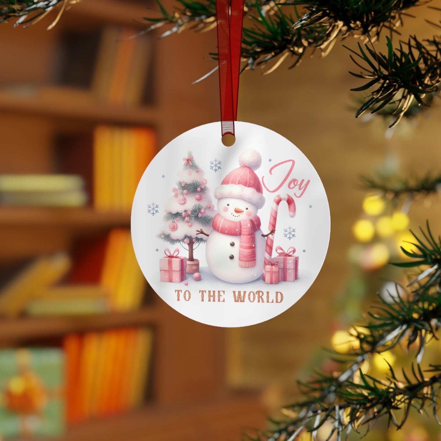 Christmas  Customizable Round Metal Ornament Joy to The World