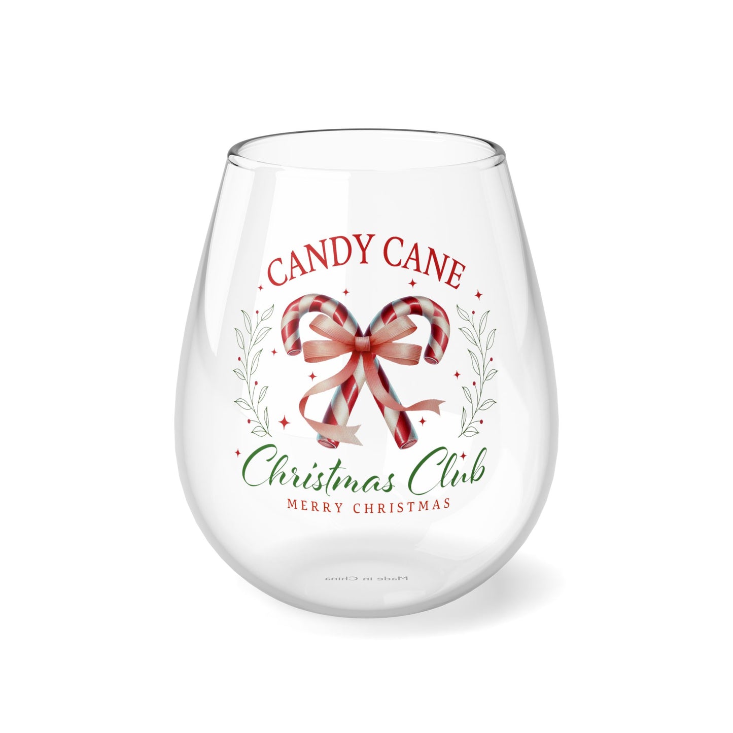 Christmas Candy Cane Stemless Wine Glass, 11.75oz