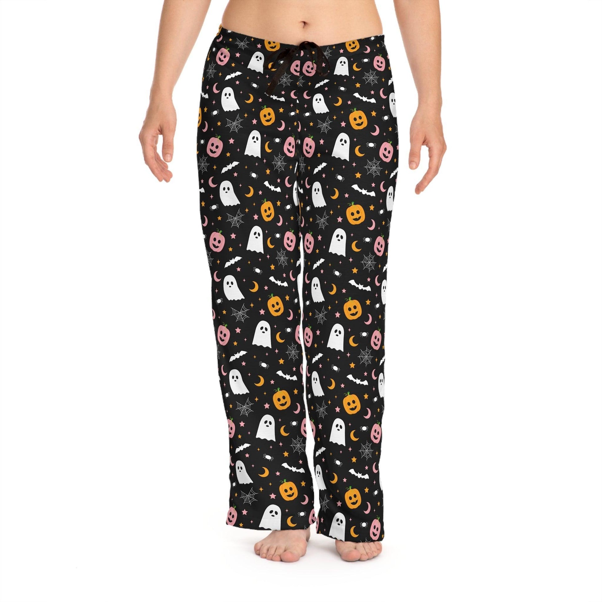 Black Ghosts & Pumpkins Pajama Pants for Women - Cosmic Creations by Karen