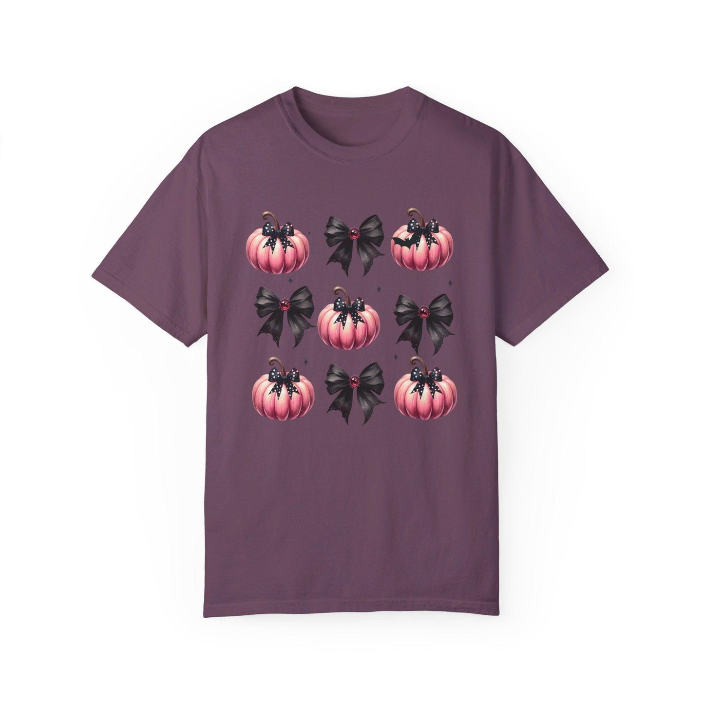 Coquette Halloween T-Shirt with Pink Pumpkins - Cosmic Creations by Karen