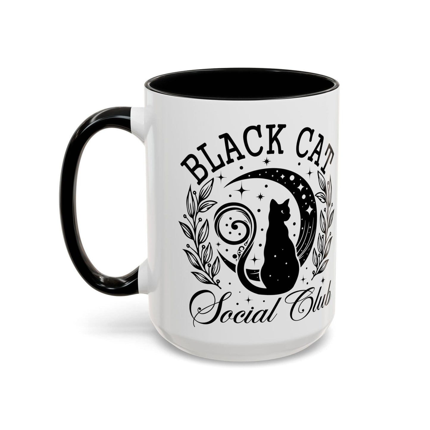 Halloween Black Cat Social Club Accent Coffee Mug (11, 15oz) - Cosmic Creations by Karen