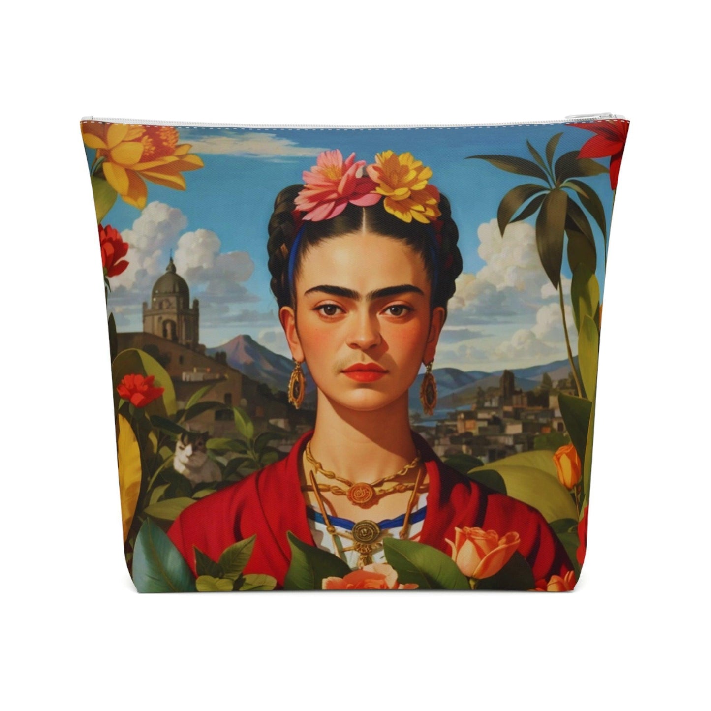 Colorful Frida Kahlo Inspired Cotton Cosmetic Bag Vibrant Design, Perfect for Travel & Gifts - Cosmic Creations by Karen