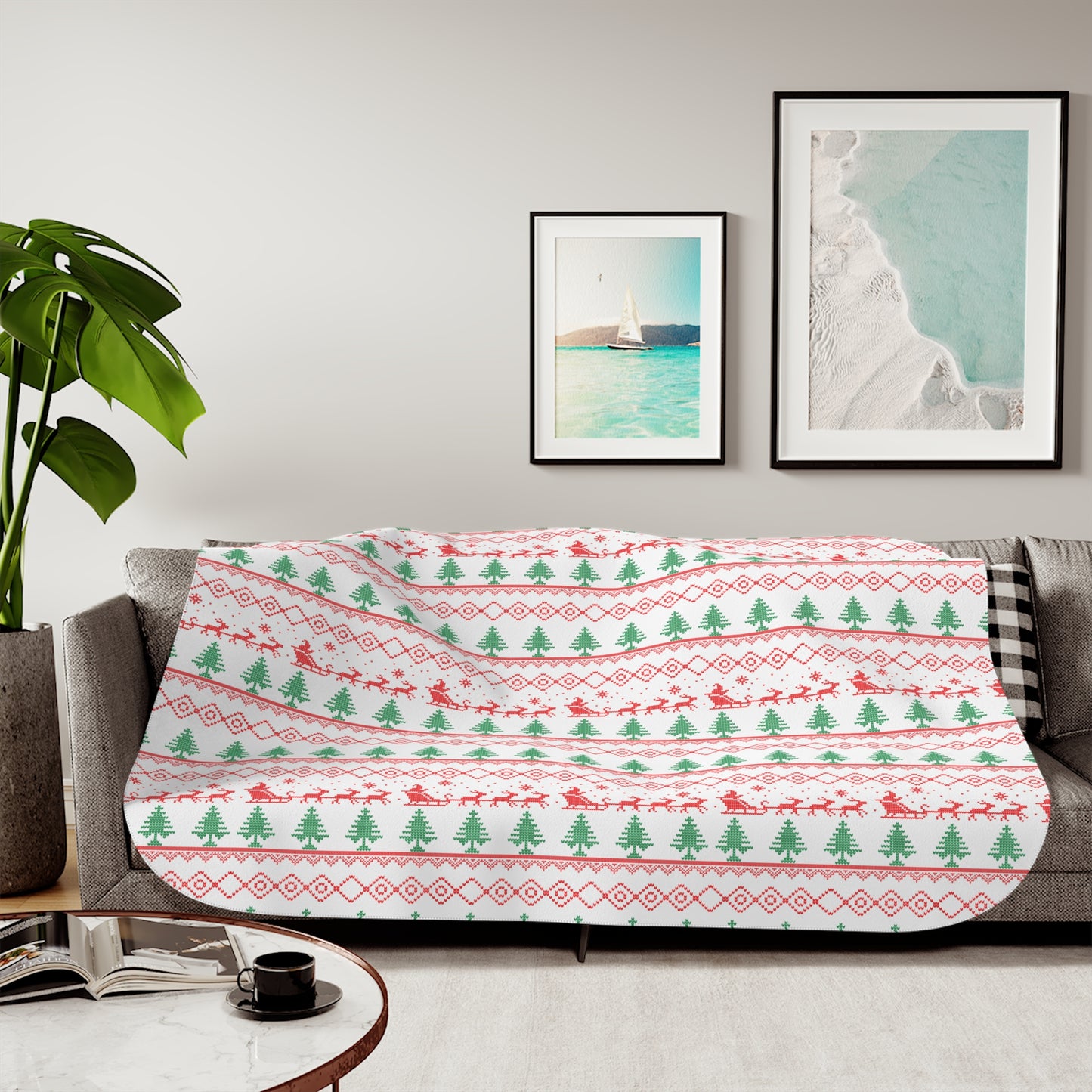 Christmas Pines Trees Design Sherpa Blanket