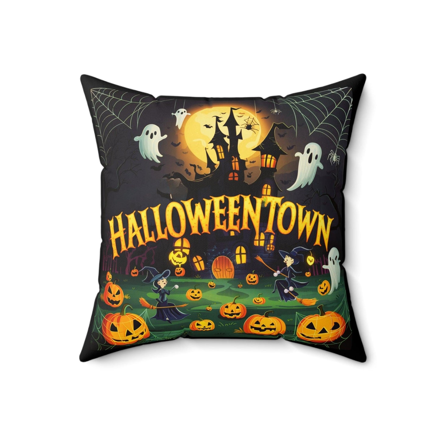 Halloween Town Black Spun Polyester Pillow - Cosmic Creations by Karen