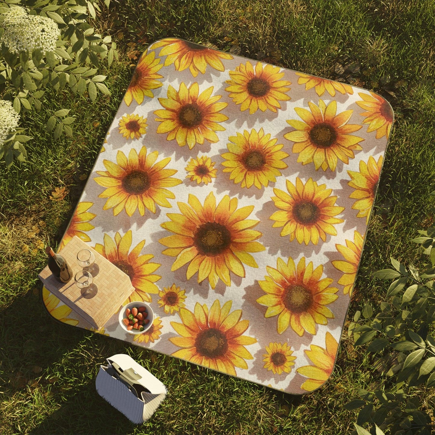 Picnic Blanket, Outdoor Blanket, Water Resistant Blanket, Stadium Blanket, Camping Blanket, Carry Strap Blanket, sunflowers design - Cosmic Creations by Karen