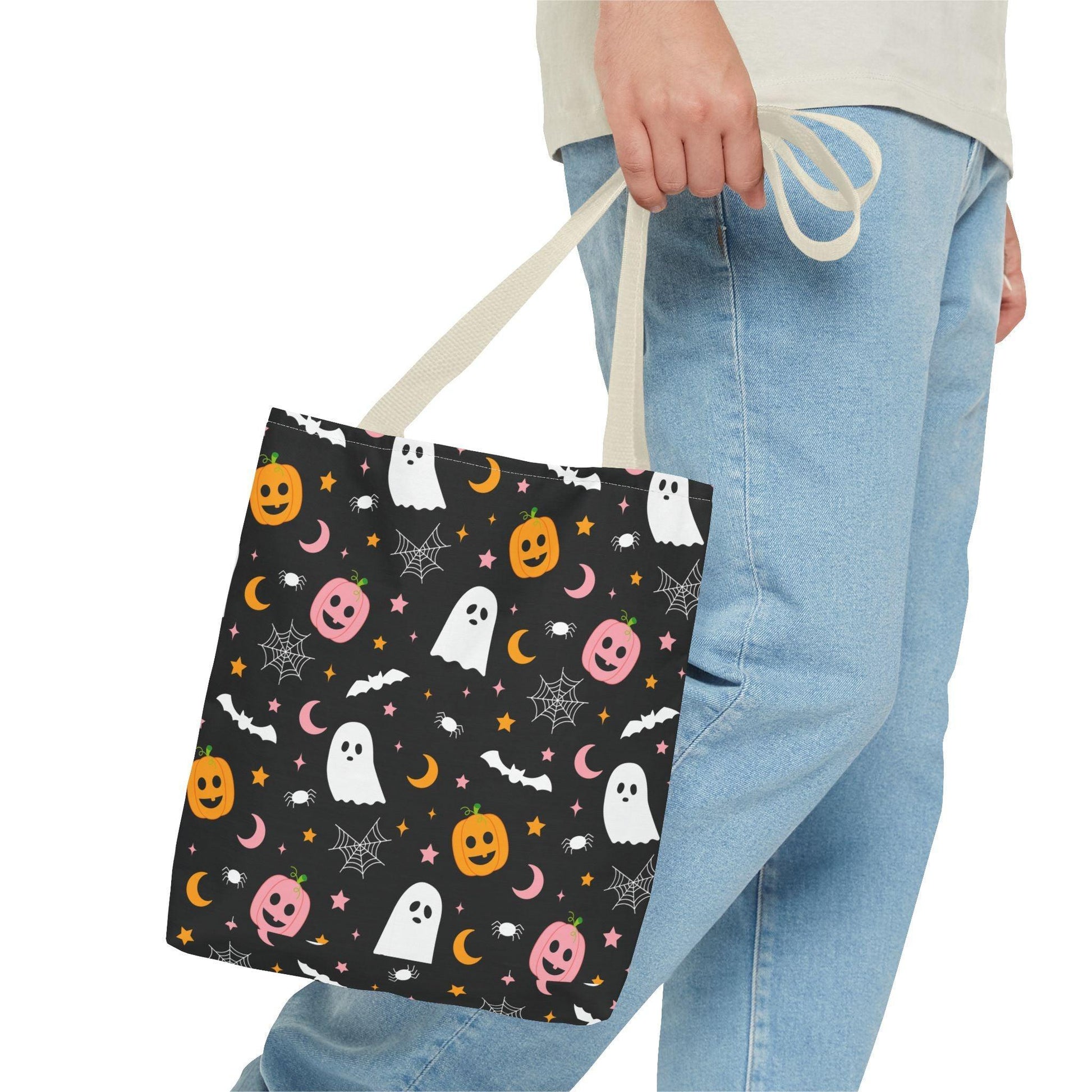 Ghosts & Pumpkins Black Tote Bag - Cosmic Creations by Karen