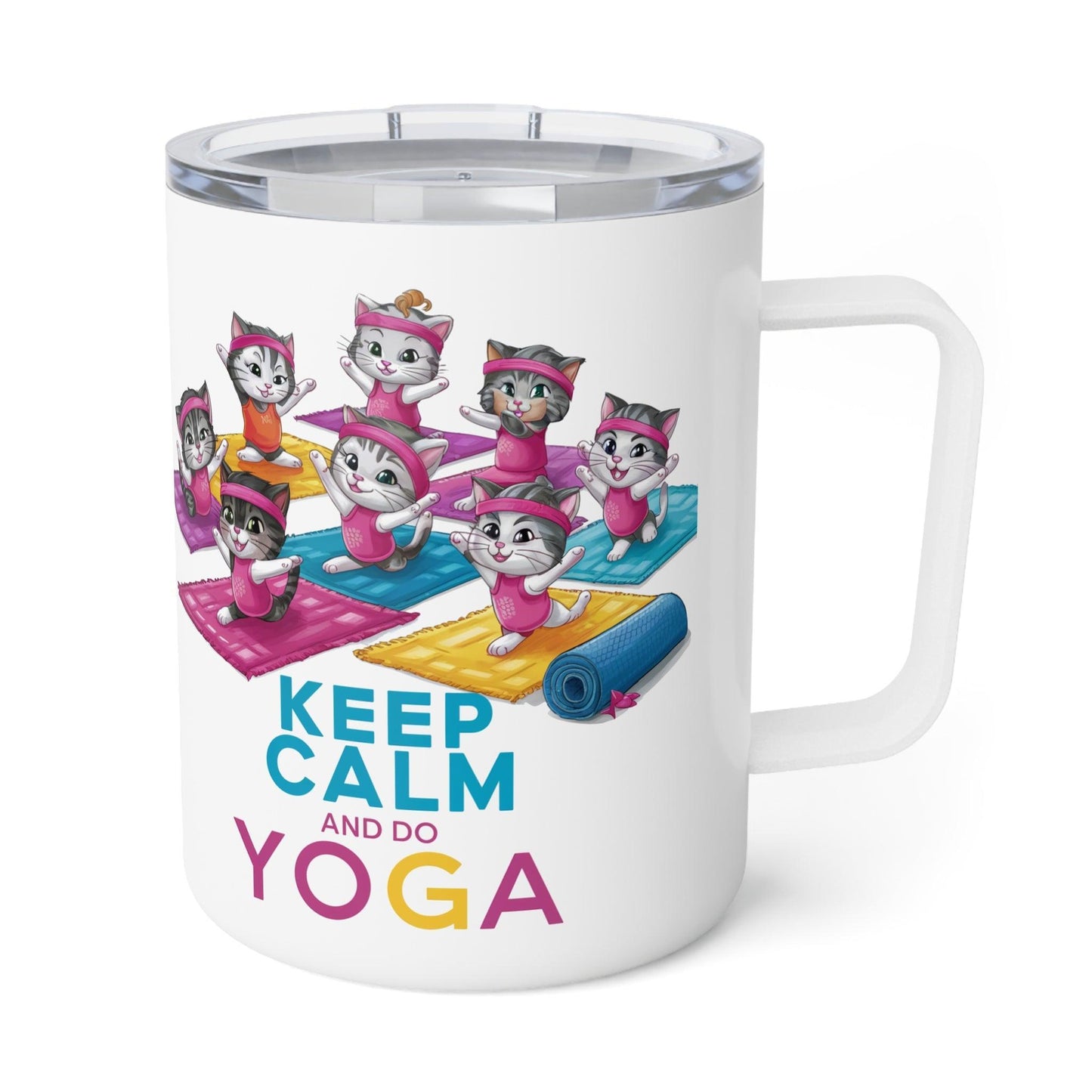 Yoga Insulated  Mug (10oz ) | For Coffee or your favorite beverage | "Yoga Serenity Collection" | Cute Kitties