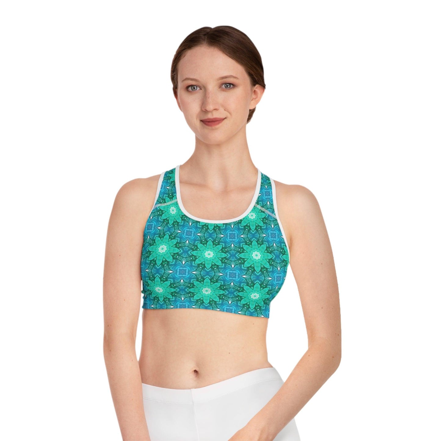 Sports Bra for yoga and other sports with colorful designs - Cosmic Creations by Karen