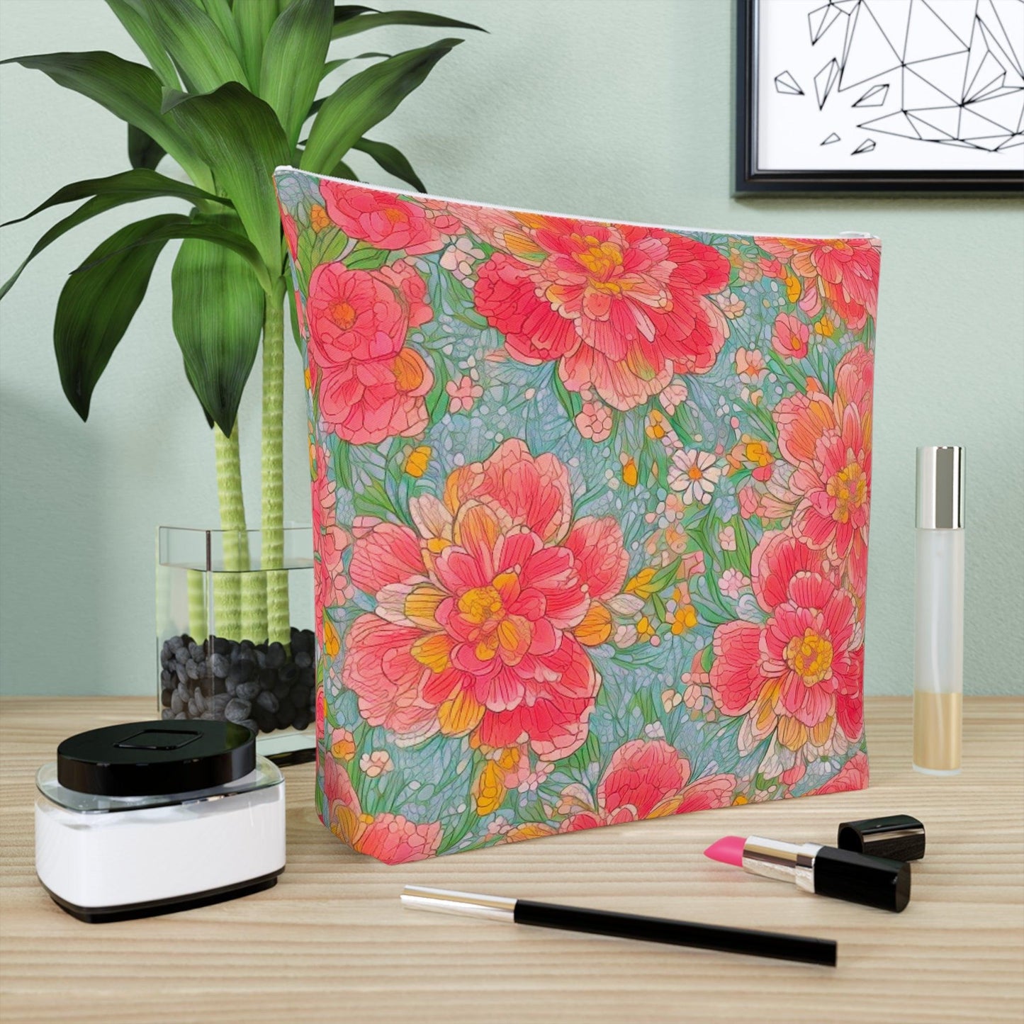 Colorful Floral Cotton Cosmetic Bag Vibrant and Stylish Makeup Bag, Perfect for Personal Use & Gifts - Cosmic Creations by Karen